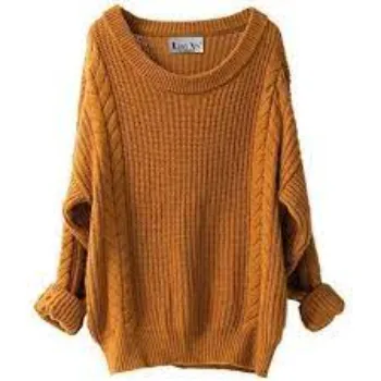 Knitting Yellow Women Woolen Sweater